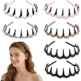 Molizummy 6 PCS High Cranium Headbands for Women Girls, Non Slip Zig Zag Headband with Teeth, Reversible Retro High Skull Headbands, Plastic Comb Head Band U Shape Vintage Hair Accessories