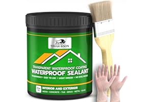TOUGH BISON Clear Waterproof Sealant – Water-Based Transparent Waterproof Coating Acrylic Paste for Leakage for Roofs, Walls, Windows, Bathroom, Wood, Concrete, Tile, Metal, Indoor & Outdoor, Non-Toxic, 35oz, 1KG