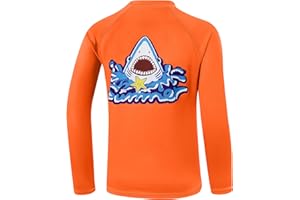 Poekuao UPF 50+ Boys Swim Shirts Rash Guard Long Sleeve Sun Protection Fishing Shirt Youth Kids SPF Shirt