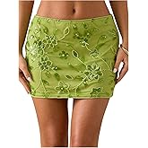 Floerns Women's Floral Sequin Mini Skirts Low Rise Sparkly Beaded Beach Bodycon Skirts
