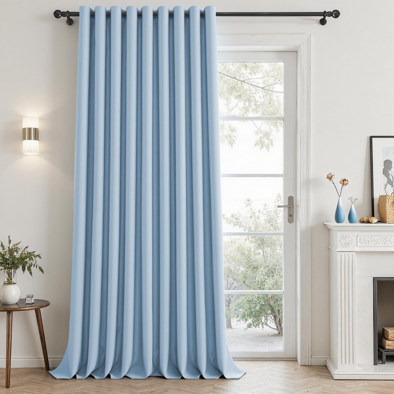 MRTREES Blue Blackout Eyelet Curtain 90x90, Single Thermal Door Curtain for Bedroom and Living Room, 1 Panel 228x228 CM 90x90 Inch Sky Blue
