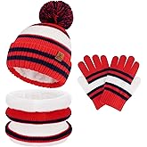 Kids Toddler Winter Hat Gloves Infinity Scarf Set Warm Beanie Hats Neck Warmer with Fleece for Boys Girls Age 2-7 Baby Gifts