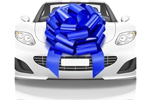 Mata1-USA - Huge Car Bow - Blue, 23 Inch - Big Gift Wrapping Bow for Large Gift Decoration - Giant Size for Indoor & Outdoor Use - 26 Loops & 4 Stickers