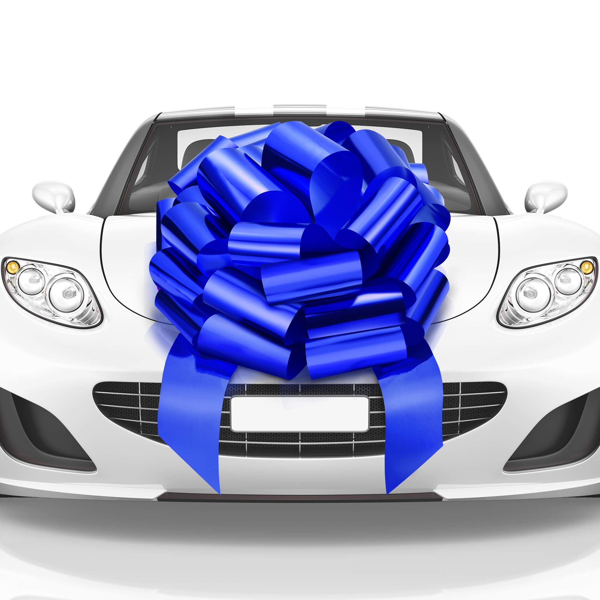 Mata1 - Huge Car Bow - Blue, 23 inch / 58 cm - Big Gift Wrapping Bow for Large Gift Decoration, Giant Indoor/Outdoor Bow with 2 Ribbon Tails and 4 Stickers (No Magnets that Scratch)