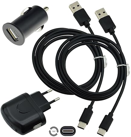 4 in 1 Zubehör Set 2x USB Typ C Datenkabel / 1x Netzadapter Ladegerät / 1x KFZ Adapter USB Typ C 3.1 Anschluss für Huawei P9 