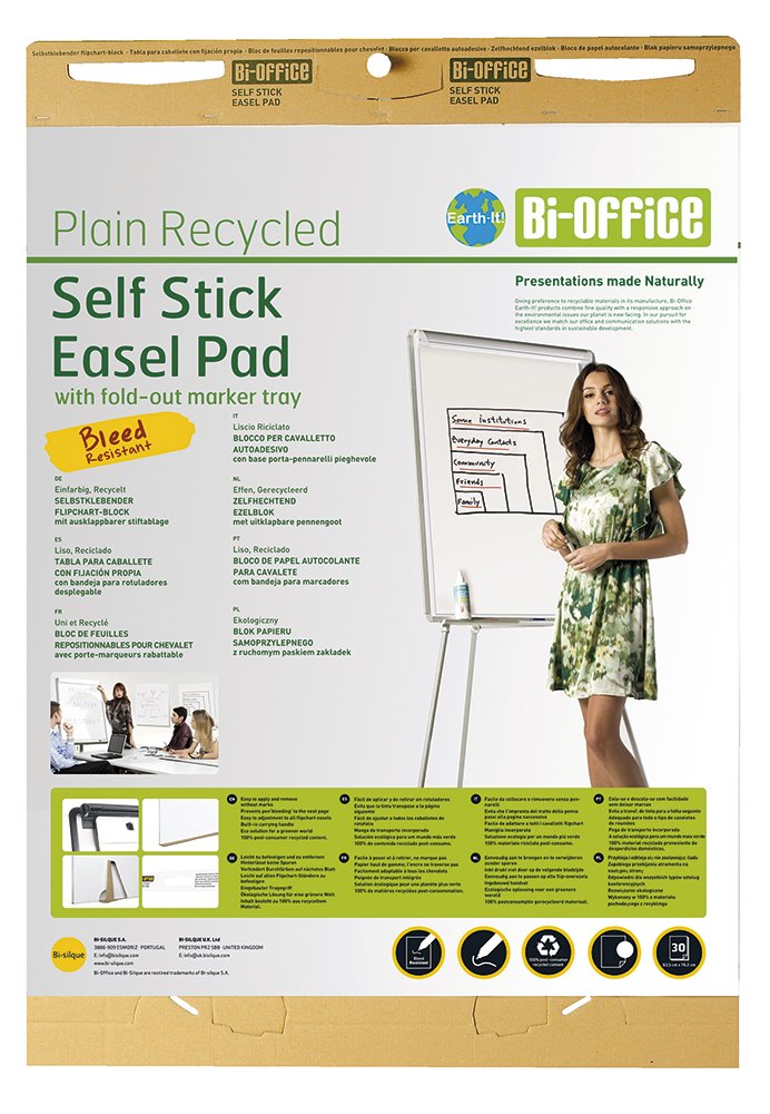 Bi-Office Earth - Flipchart Easel Pad, Self Stick, 30 Sheets - 80 gr/m² paper, 63,5 x 76,2 cm [Pack 2]