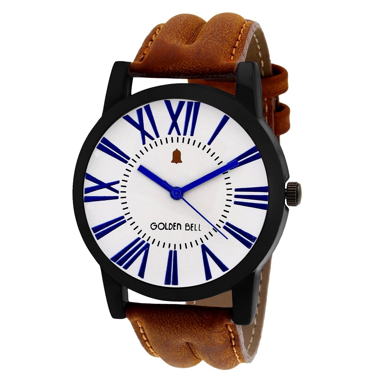 golden bell original white dial brown strap analog wrist watch for men - gb-842