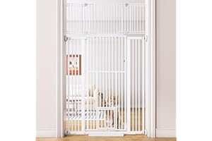 OtterOasis 71'' Extra Tall Pet Gate for Cat, 29.5-43'' Extra Wide Cat Gate for Doorway with Upgraded Cat Door and 1.37'' Narrower Bar Spacing, NO Drilling Pressure Mounted Dog Gate Indoor