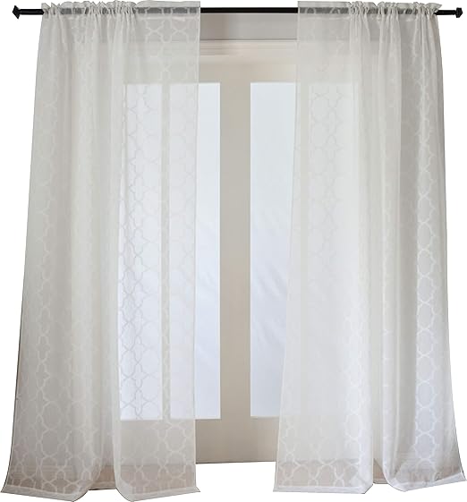Amazon Com Taisier Home Off White Sheer Curtains Trellis Design