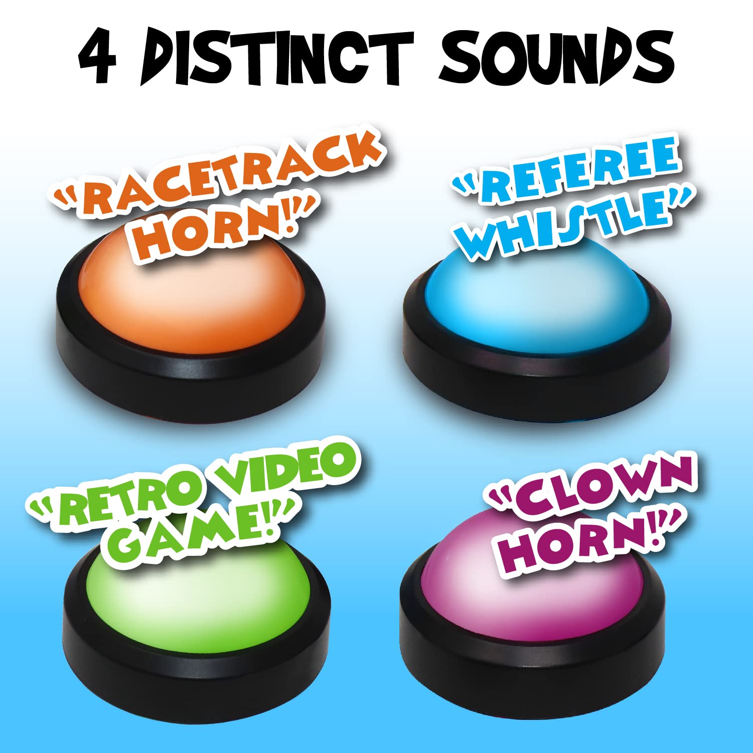 Teacher's Choice 4 Pack Light Up Game Buzzers with Unique Loud Sounds for Each Buzzer | Great for Trivia Games, Family Feud, Jeopardy, Competition, Spelling Bees and More