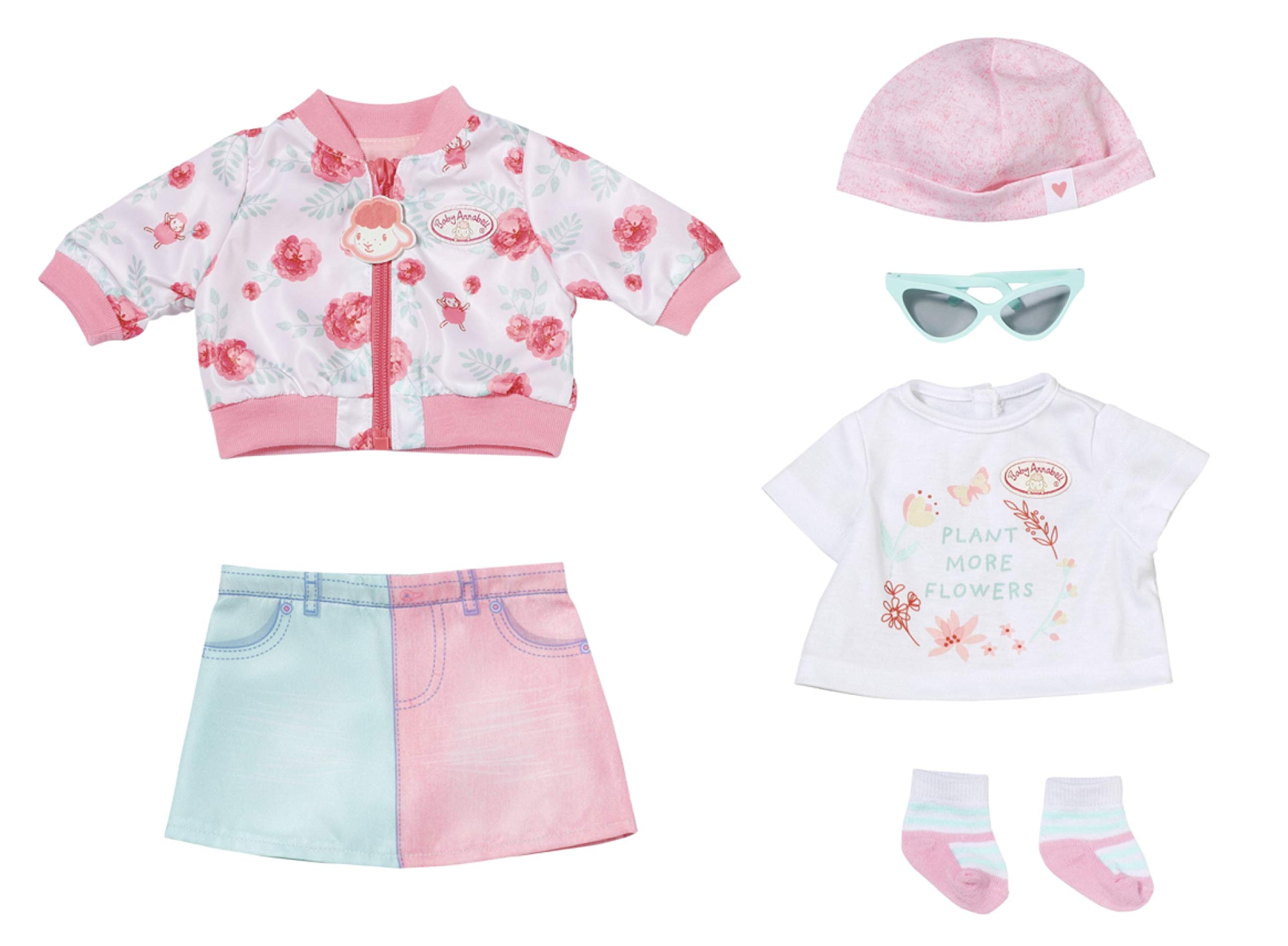 Baby Annabell Deluxe Spring Outfit 43 cm - For Toddlers 3 Years and Up - Easy for Small Hands - Includes Denim Skirt, Shirt, Jacket, and More