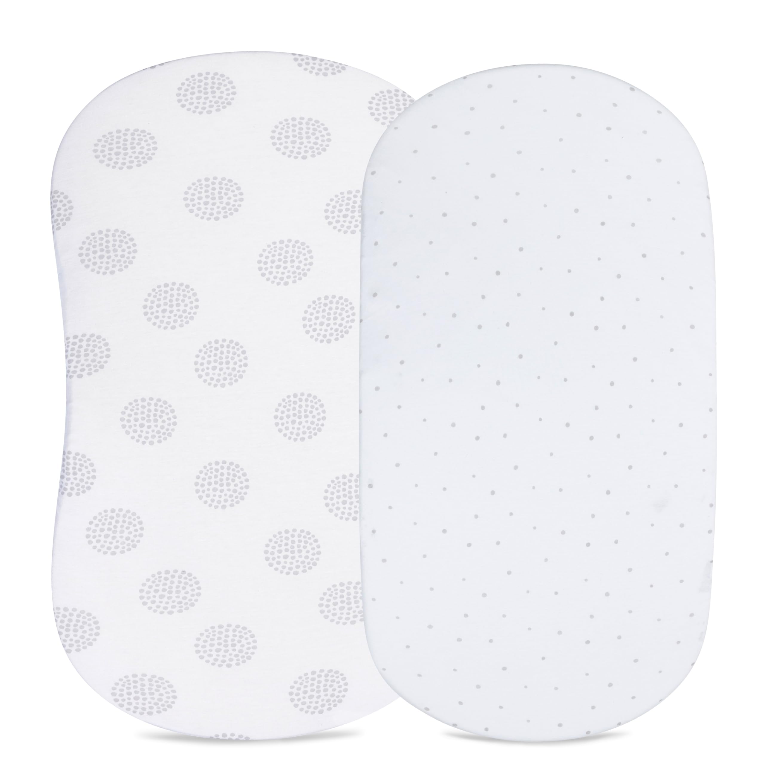 Ely's & Co. Bassinet Sheet 100% Combed Jersey Cotton 2 Pack Unisex for Baby Girl and boy - Grey Dottie Design