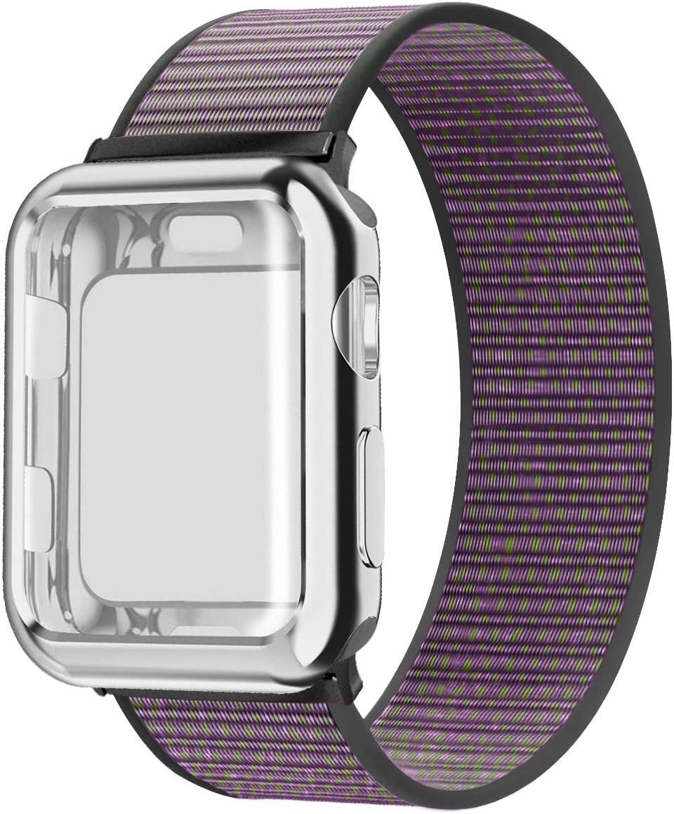 JuQBanke Compatible with Apple Watch 38mm 40mm 42mm 44mm Band iWatch Series 5 4 3 2 1, Sports Weave Strap with Screen Protector Case Cover Loop Wristband Replacement Adjustable Elastic Fabric Breathe