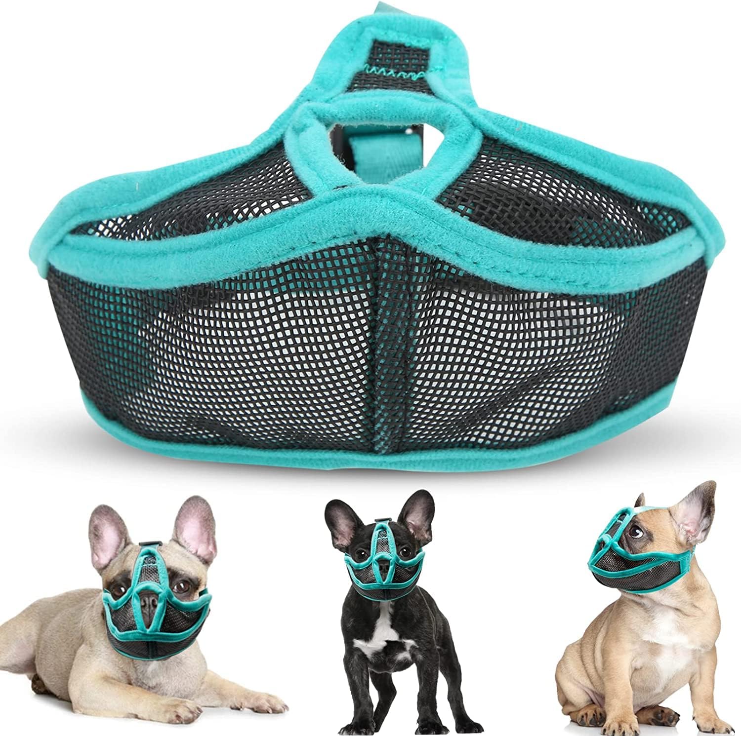 Soft Mesh Muzzle for Dogs - Adjustable, Breathable, Anti-Barking, Fits Short Snouts - Bulldog & Dog Muzzle (S)