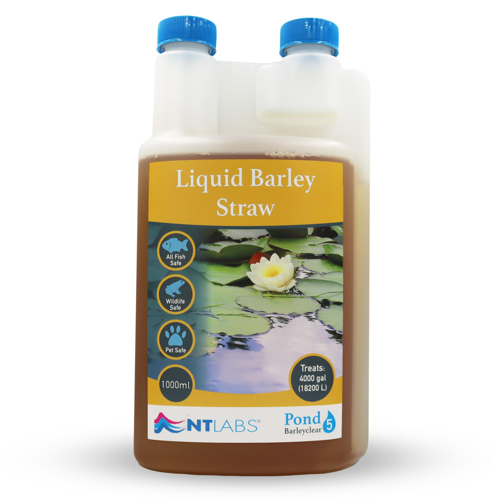 NT Labs Pond Barleyclear, Liquid Barley Straw, Natural Controlof Green Algae & Blanket Weed in Ponds, Targets Green Water, Algae & Blanket Weed by Consuming Phosphates (1000ml - Treats 18,200L)