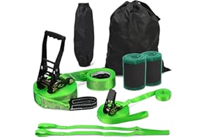 STAY THERE Slackline Kit with Training Line Tree Protectors Ratchet Protectors Arm Trainer Easy Set up Instruction Booklet for Family Adults Children Kids