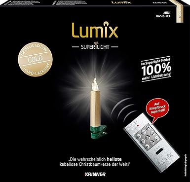 KRINNER Lumix LUMIX Superlight Mini Metallic, kabellose, von Hand lackierte Power LED Christbaumkerzen 12er Basis-Set, ABS Ku