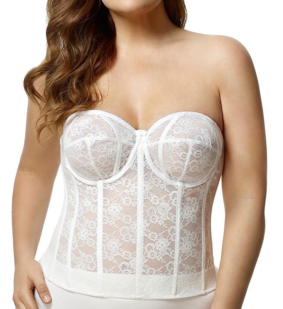 Elila Women's Lace Strapless Longline Bra 6621 46F White