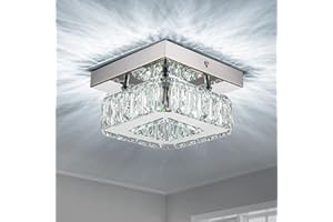 HOMLAITING Mini Modern Crystal Chandeliers Flush Mount Ceiling Light Fixture LED Crystal Square Chandelier Hallway Light Bedroom Chandelier for Bathroom Kitchen Office