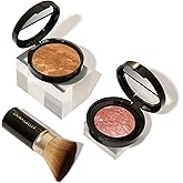 Blush-n-Glow Kit (3 PC): LAURA GELLER NEW YORK Baked Balance-N-Glow Illuminating CC Powder Foundation Sand, Retractable Kabuki Brush, Baked Blush-N-Brighten Pink Grapefruit