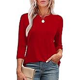 XIEERDUO 3/4 Length Sleeve Womens Tops Round Neck Casual Tunic Tops Basic Pleated Shirts Loose Fit 2026