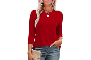 XIEERDUO 3/4 Length Sleeve Womens Tops Round Neck Casual Tunic Tops Basic Pleated Shirts Loose Fit 2025