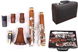 Yinfente Intermediate B-Flat Clarinet Rosewood wood Body Silver Plate Bb Key 17 key Case + Reeds + Pads (Bb Key)