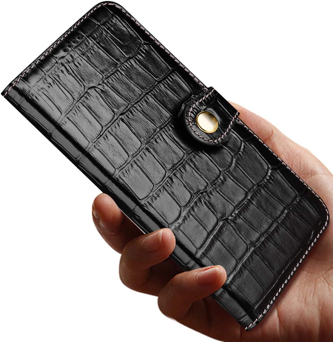 nincyee Genuine Leather Wallet Case for iPhone XS and iPhone X,Classic Crocodile Pattern Real Leather Flip Stand Case Cover with Card Slot Black - Image 4