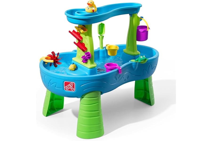 Step2 Rain Showers Splash Pond Water Table, Kids Water and Sand Activity Sensory Playset, Summer Outdoor Toys, 13 Piece Water Toy Accessories, For Toddlers 1.5+ Years Old, Blue & Green
