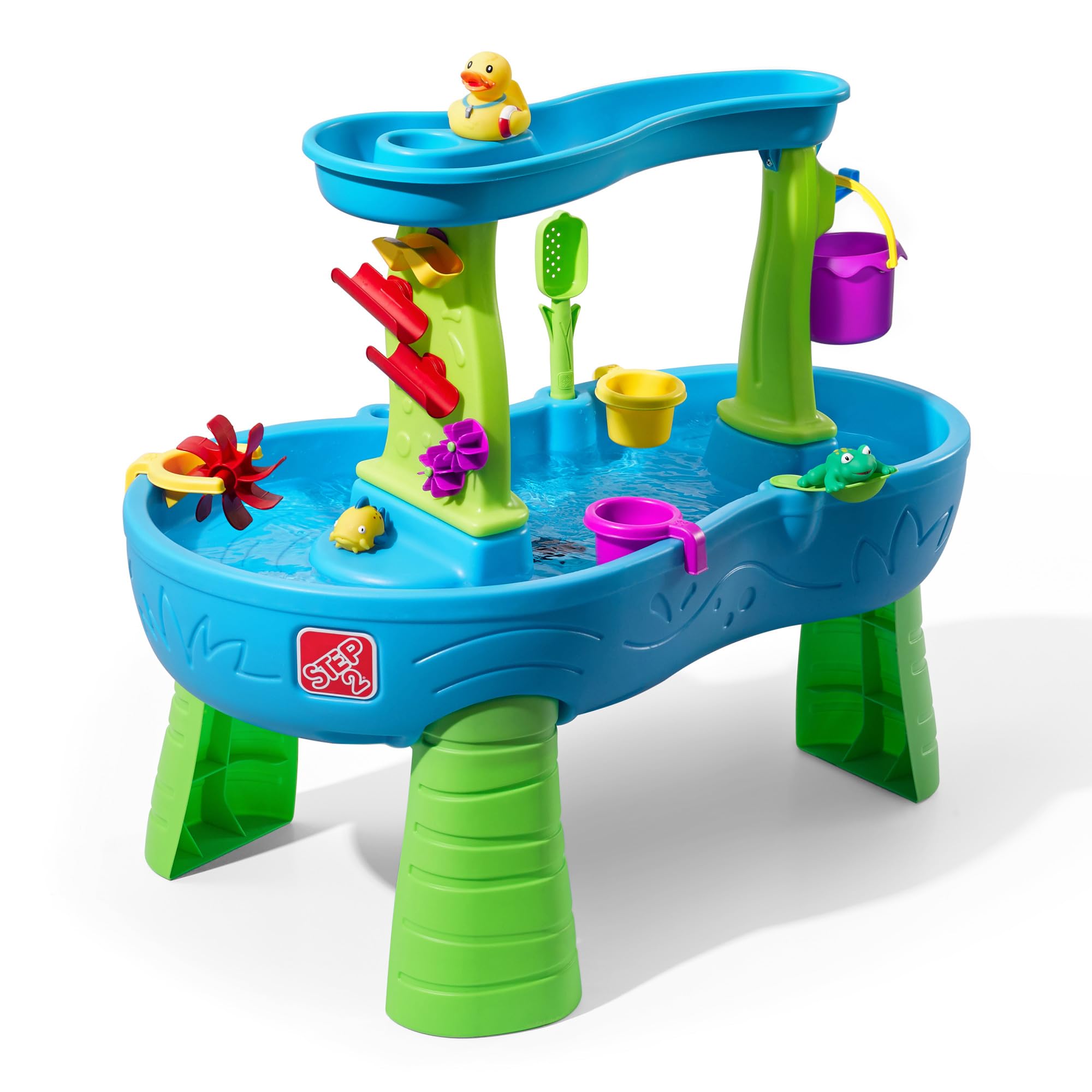 Photo 1 of **AS IS, FINAL SALE** Step2 Rain Showers Splash Pond Water Table, Kids Water and Sand Activity Sensory Playset, Summer Outdoor Toys, 13 Piece Water Toy Accessories, For Toddlers 1.5+ Years Old, Blue & Green
