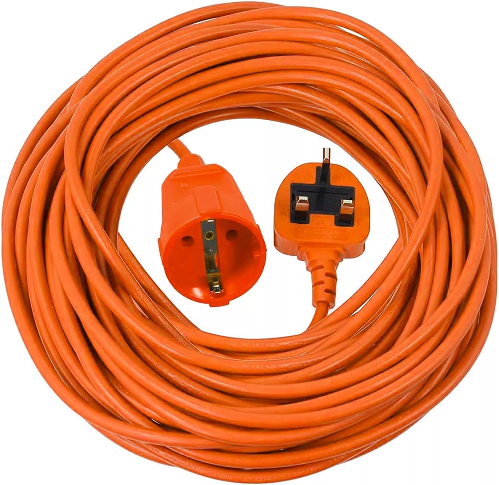 Spares2go 20m Extra Long Power Cable UK 3 Pin Plug for Qualcast