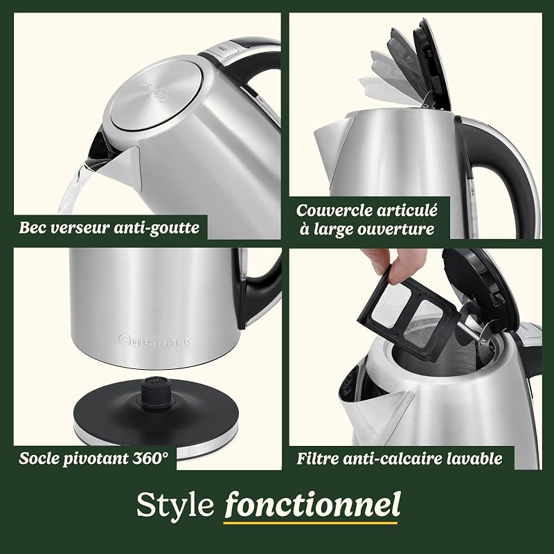 Bouilloire Électrique SmartElite 1,7L Inox – Écran tactile, Température réglable 50–100°C, Ébullition rapide 3 kW, Filtre anticalcaire lavable, Bec précis