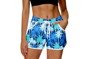 Deerose Women 4th of July Board Shorts Hawaiian Tropical Print Beach Swim Shorts with Pockets