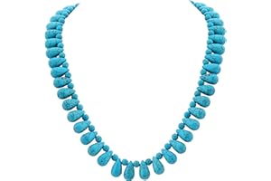 MINACHI Bohemian Chunky Vintage Created Turquoise Teadrop Beads Necklace, Boho Summer Statement Jewelry Gift for Women