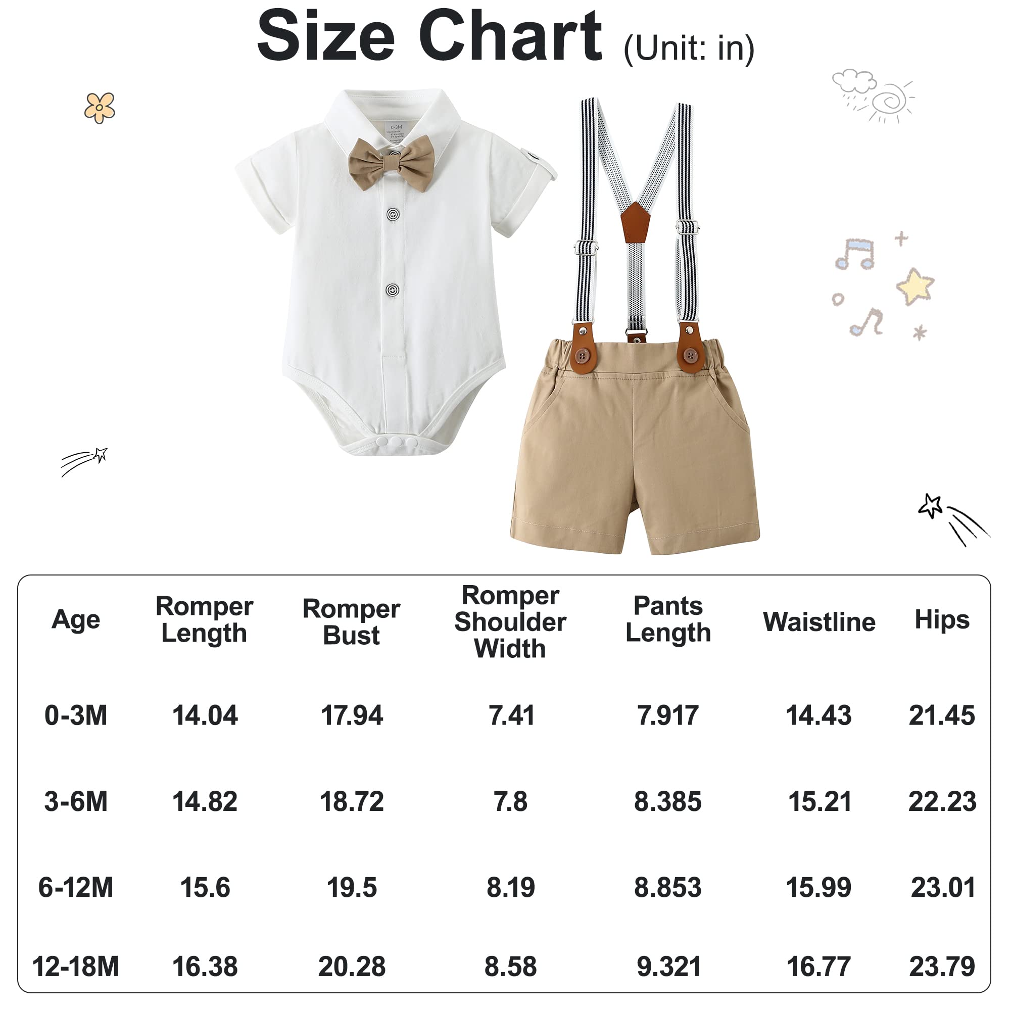 DISAUR Baby Boy Clothes Suits,Infant Gentleman Outfits Short Sleeves Romper +BowTie + Suspender Pants Wedding Set 0-18 Months