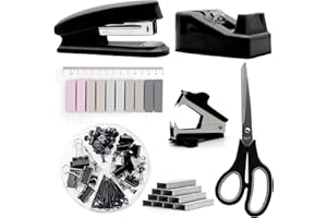 sportsvoutdoors Black Desk Accessories, Black Office Supplies, Stapler and Tape Dispenser Set, Black Desk Accessory Kit, Gift for Students, Women, Coworkers, Boss Lady, Office Clerks