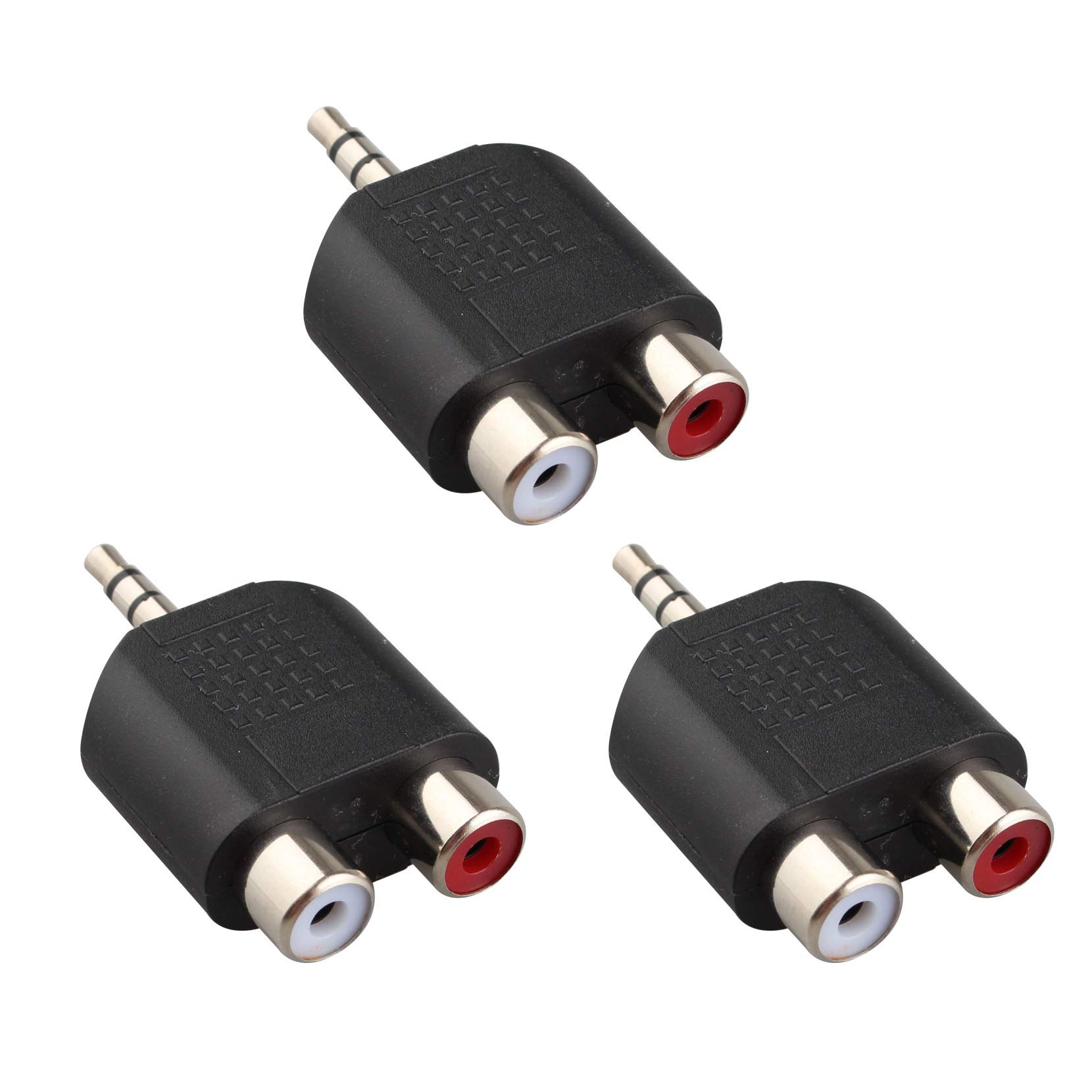 Jopto 3PCS 3.5 mm (1/8 Inch) Male Stereo Jack Plug to 2 RCA Phono Female Jack Audio Y Splitter Adapter Nickel Plated RCA Stereo Converter 2 RCA Stereo Converter to 3.5mm Mono for Computer TV Black