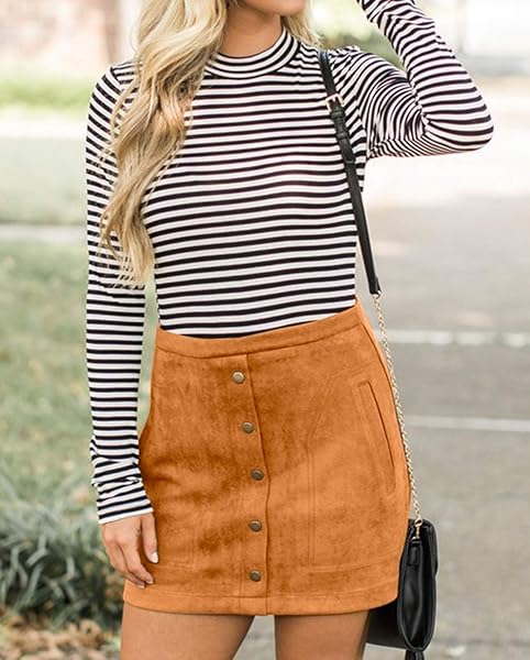 MEYEEKA FAUX LEATHER SKIRT FOR WOMEN VINTAGE HIGH WAIST CLASSIC SLIM MINI PENCIL SKIRT S KHAKI