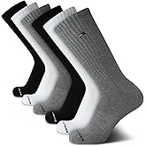 Tommy Hilfiger Mens Crew Socks - 6 Pack Cushioned Stretch Moisture Wicking Athletic Performance Running Socks for Men