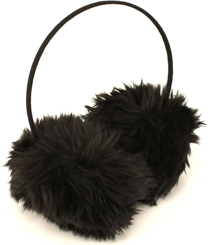 Winter Extra Fluffy Fuzzy Ski Earmuff Ear Warmer Black Clothing