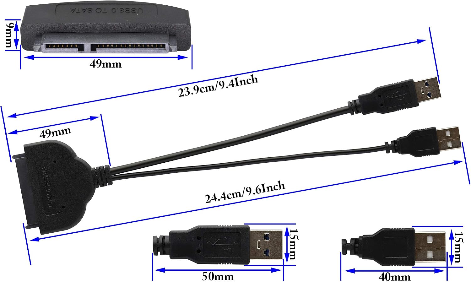 zdyCGTime SATA SSD Adapter Converter,Dual USB male to SATA 22pin 2.5 Hard Disk Adapter Cable.Compatible with Windows 8/7/10/Vista/XP system,Mac OS 9/10 and Linus operating system - Image 3