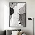 Cuspin Modern Abstract Canvas Print, Black & White Gray, 36x24 Inches, Framed, Perfect for Living Room, Bedroom, Office