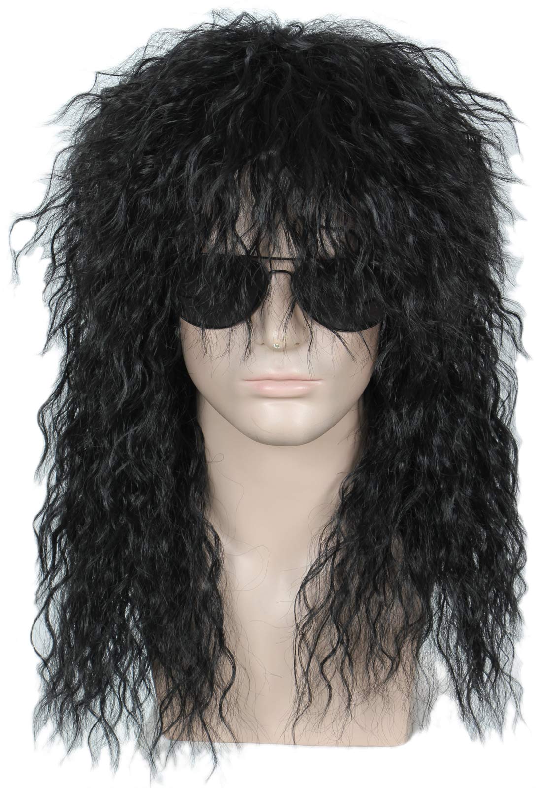 Linfairy 80s Disco Curly Heavy Metal Halloween Mullet Fancy Dress Rocker Wig (Black) โ image 1