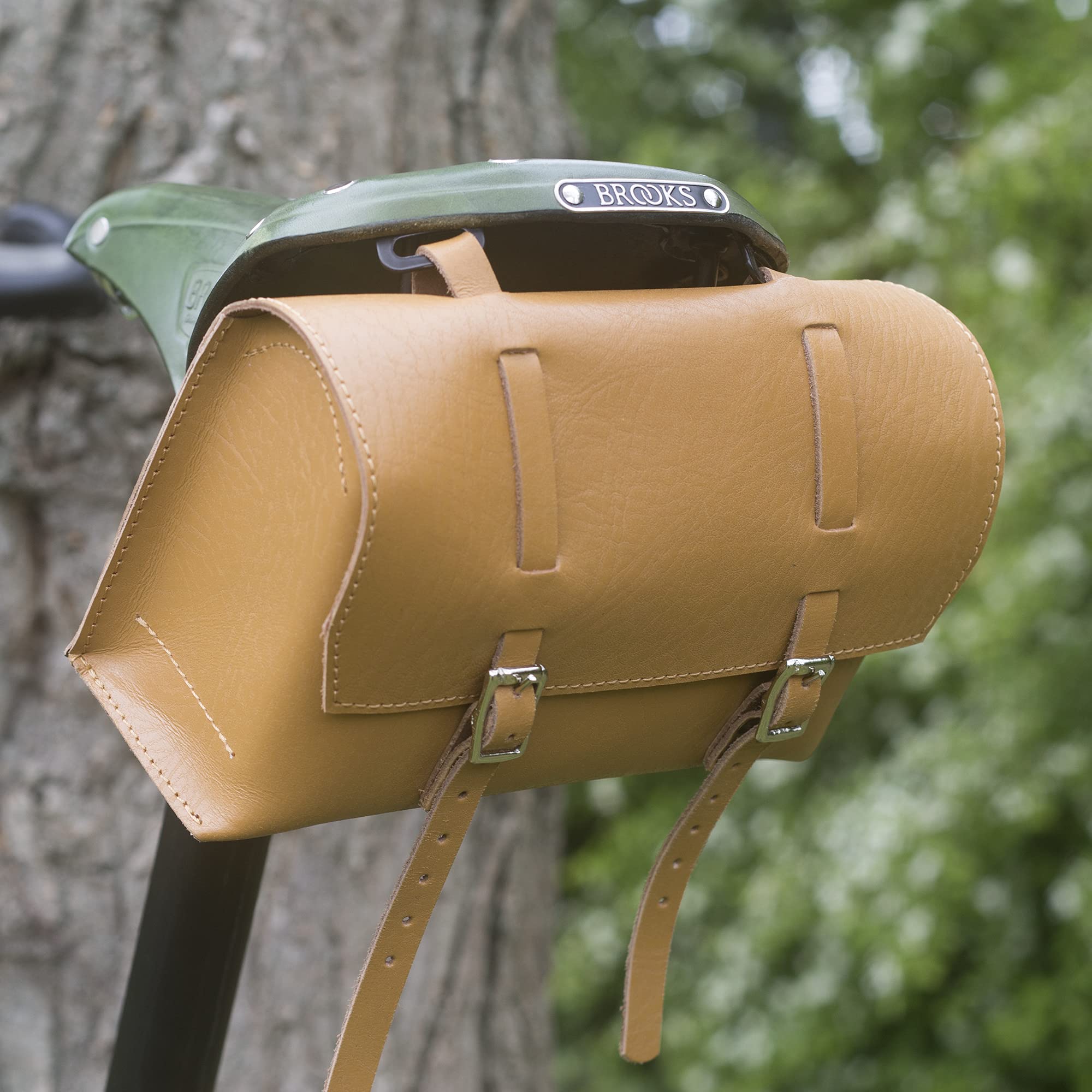 London Craftwork Bicycle Bag Genuine Leather Saddle/Handlebar/Frame Bag (TAN) XL-TAN