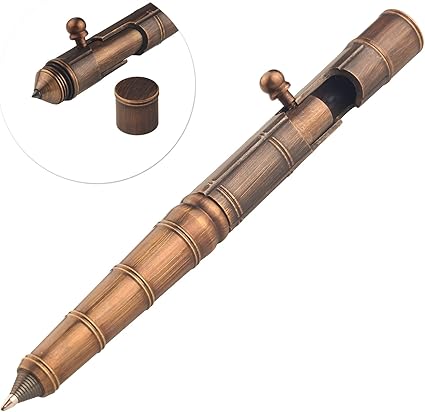 Amazon Smootherpro ソリッドブラス ボルトアクションペン タングステンタクティカルチップ付き ステンレススチールクリップ 竹製ノード ビジネスオフィスedcポケットミリタリーカラー ブロンズ ペン 文房具 オフィス用品