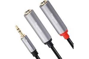 TOGCONN 1/8 Inch to Dual 1/4 Inch Audio Y-Splitter Cable 0.6 Feet,3.5mm TRS Stereo Male to 2 X 6.35mm TS Mono Female Y Splitter Audio Cord Adapter Converter for Phone, PC, Speaker, Home Stereo System, Mixer