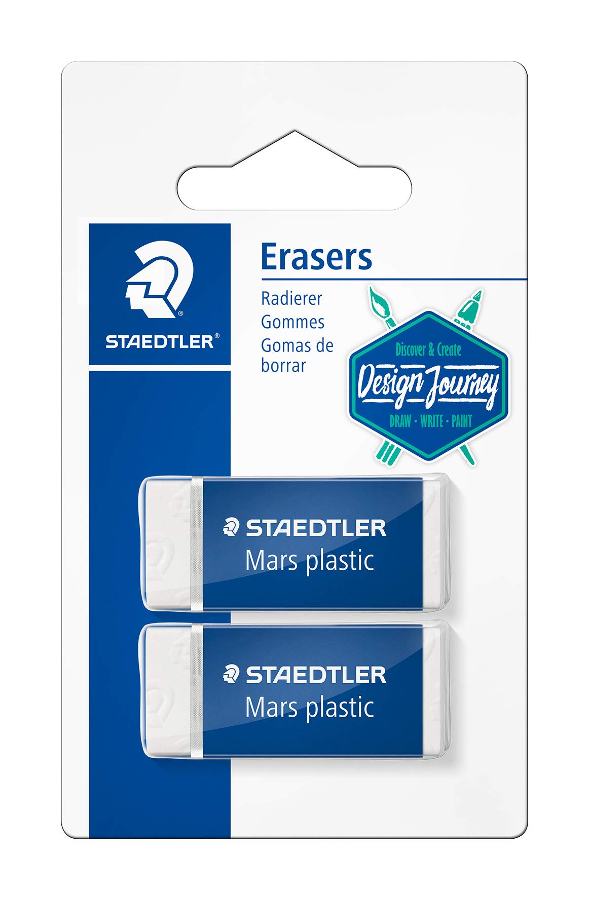 Staedtler Mars Plastic Mini 52653BK2-CST Eraser Premium Quality Made in Germany Phthalate and Latex Free Blister Card with 2 Erasers 52653BK2-C Multi-Coloured