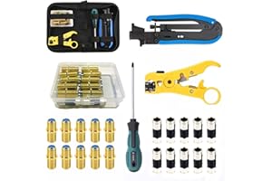 Gaobige Coax Cable Crimper Tool Kit, Coaxial Compression Tool for rg6 rg59 rg11, Wire Stripper, 10pcs RG6 F Male and Female Connectors, Screwdriver