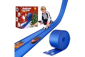 MozoaLata Flexible Race Track for Kids 15ft Race Car Track, Rolls Up Portable Racetrack Compatible with Hot Wheels & Diecast 1/64th Cars,2025 Christmas Birthday Gift, (2 Lane Tracks - Blue)