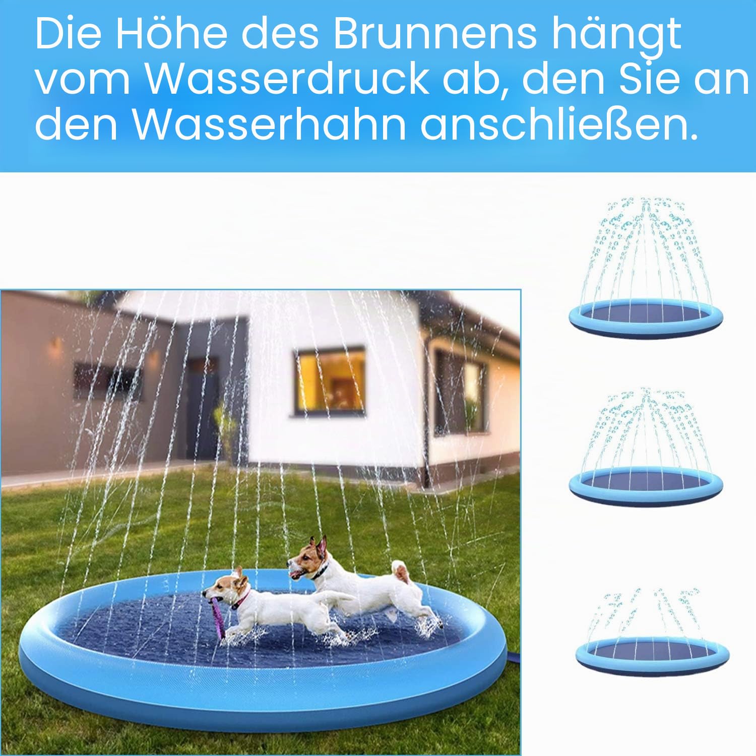 Planschbecken für Hunde and Kinder,Hundepool für Große & Kleine Hunde,170cm Faltbar Schwimmbad Spritzwasser Spielmatte,Garten Outdoor Sommerspielzeug Sprühkissen 5